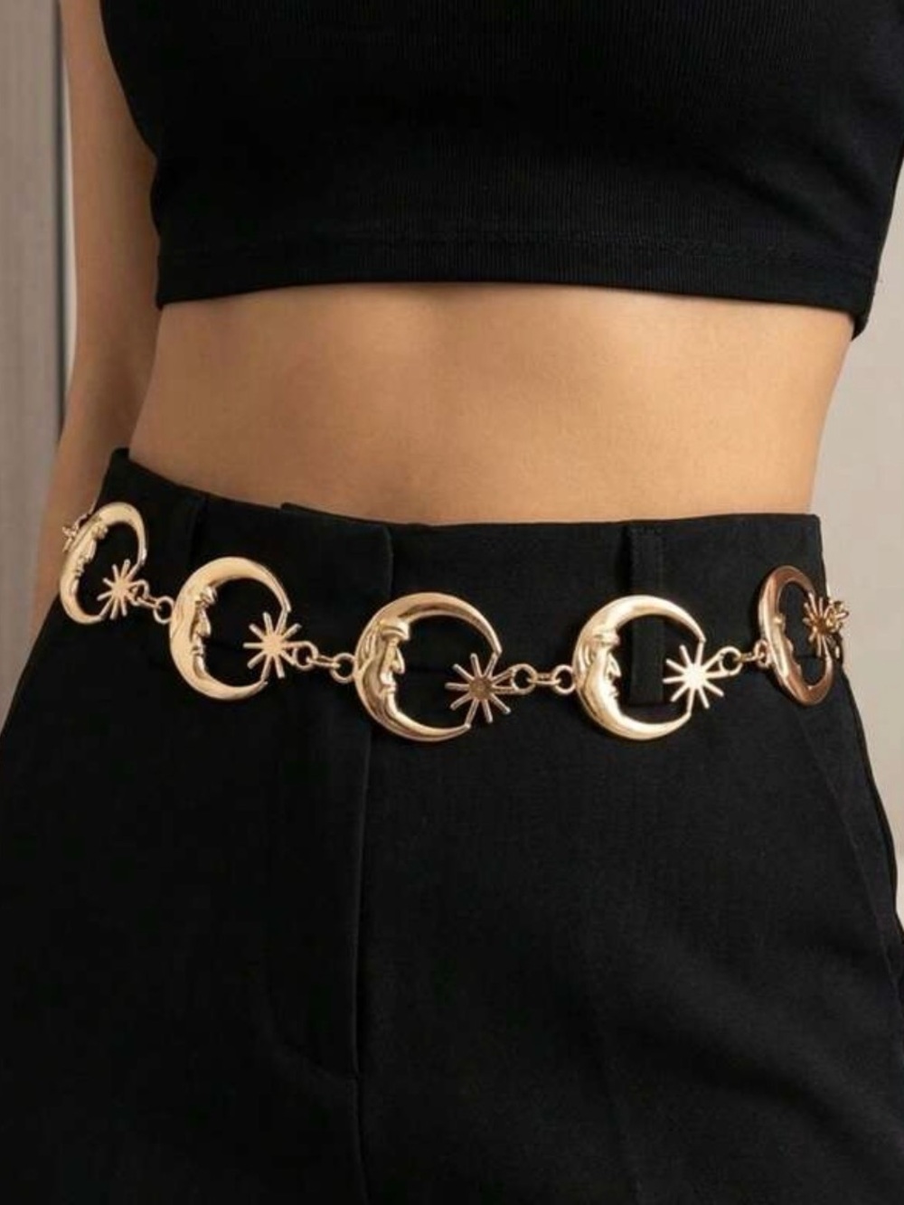 Gold Moon & Star Link Chain Belt